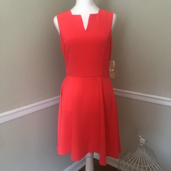 NWT GB Womens Size L Neon Orange Dress Sleeveless Fit Flare - Picture 1 of 7